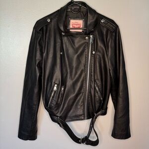 Levi's Black Leather Biker Jacket with Belt